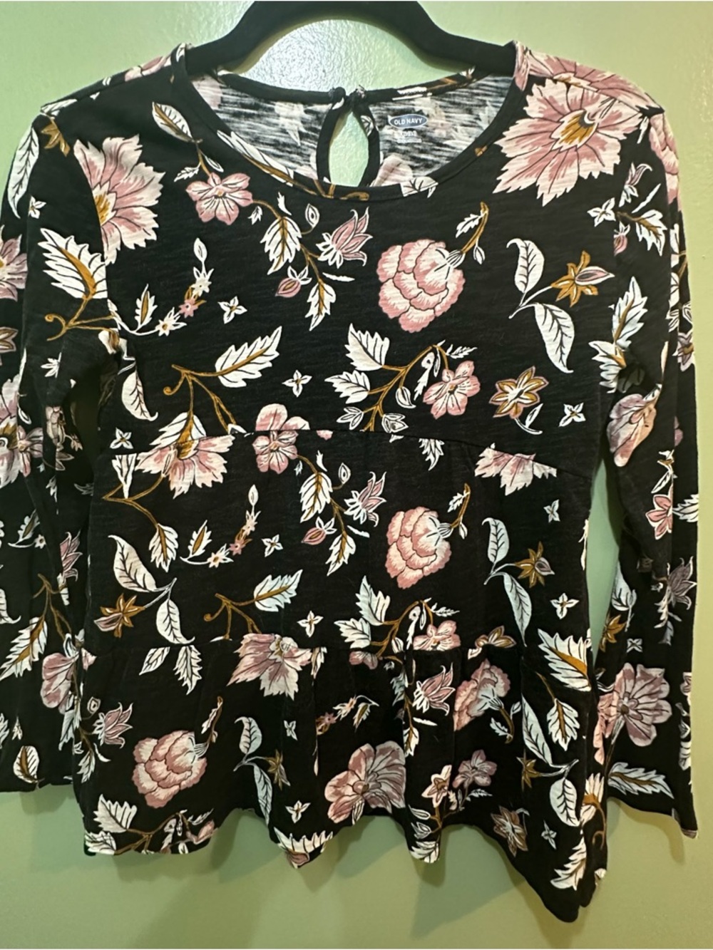 Old Navy Black Floral Peplum Tunic - Pink & Cream Flowers